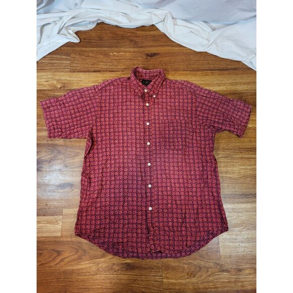 J.CREW Other - Vintage J Crew Red Geometric Short‎ Sleeve 100% Cotton Button Up